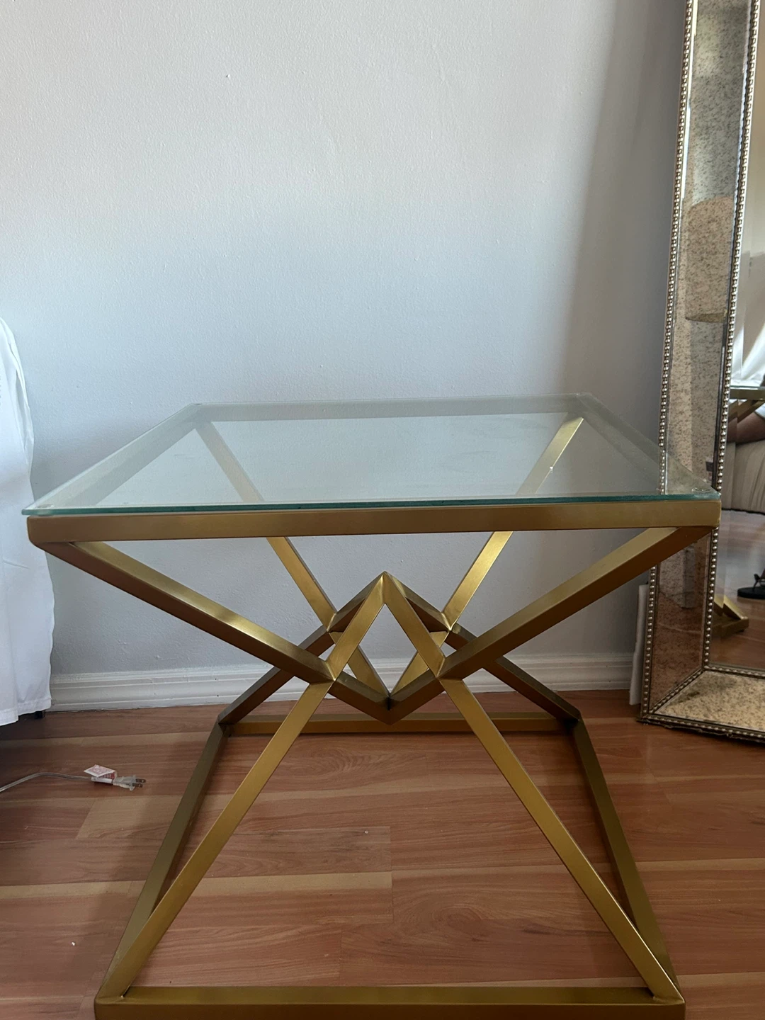 Gold Metal and Glass Side Table