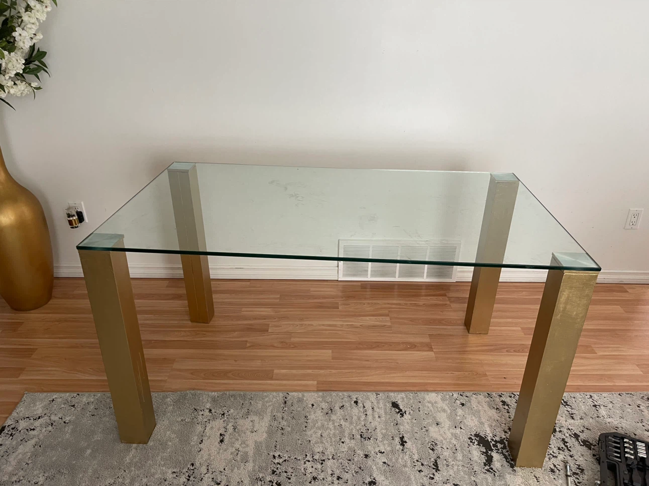 Glass Top Dining Table with Gold Legs
