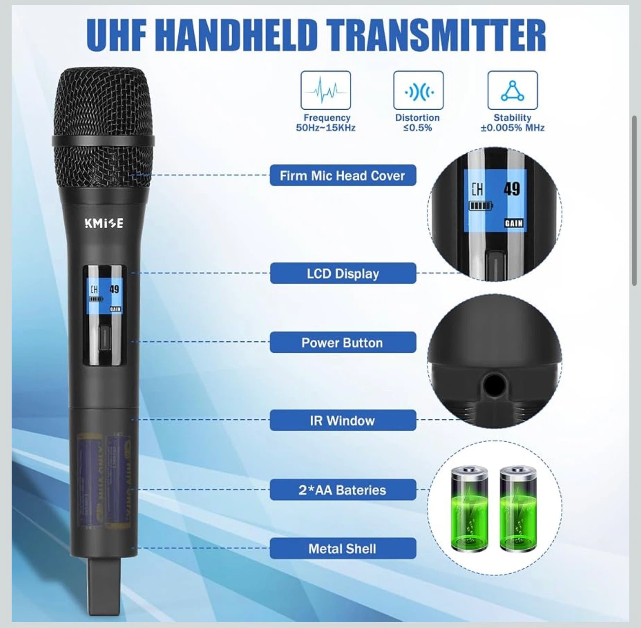 Kmise Dual Wireless Microphone System (UHF / 200ft Range) - photo 5
