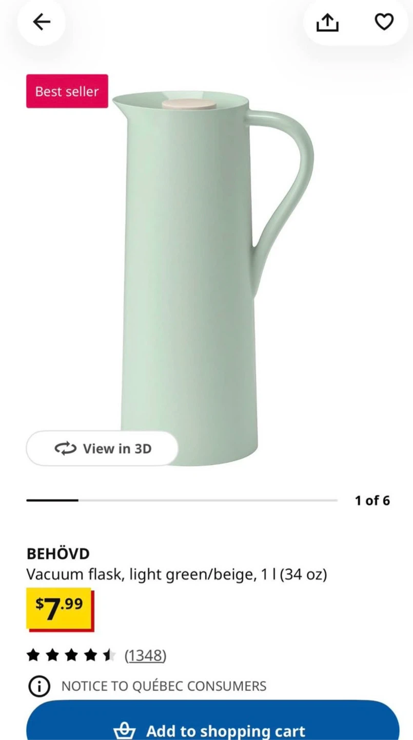 BEHÖVD Vacuum Flask - Light Green/Beige, 1L - photo 2