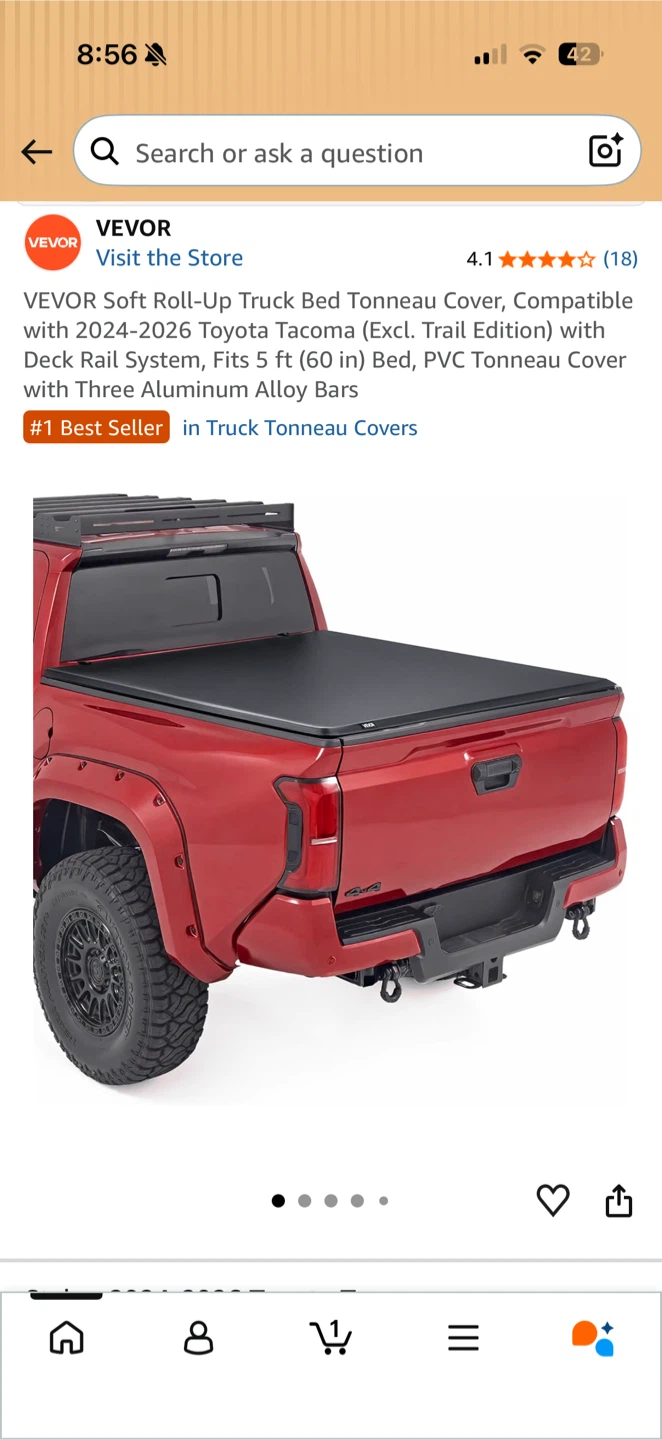 VEVOR Soft Roll-Up Truck Bed Tonneau Cover for Toyota Tacoma