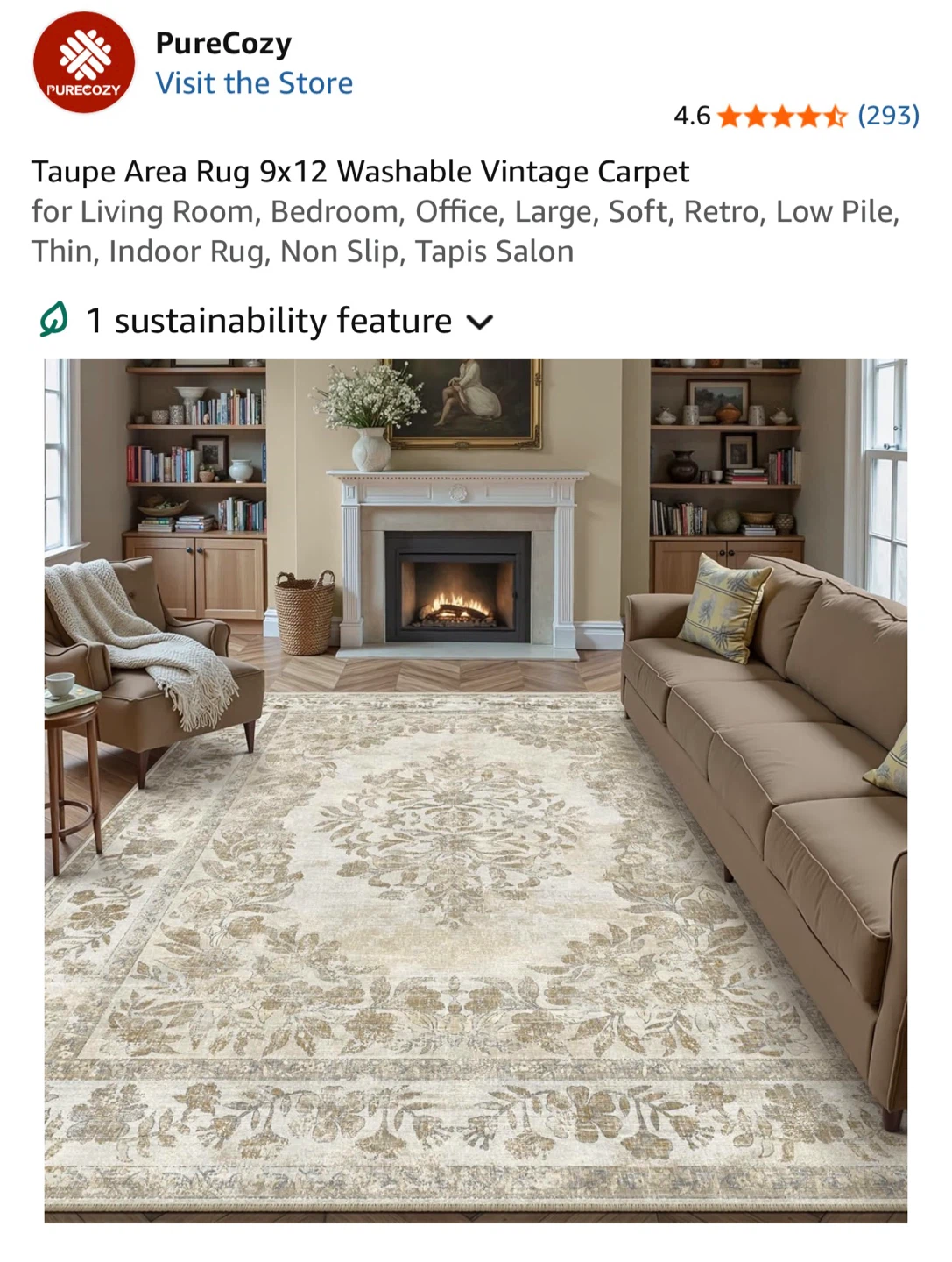 PureCozy Taupe Vintage Area Rug 9x12