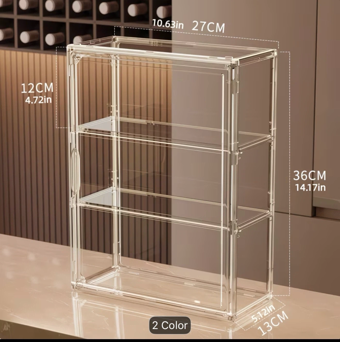 Clear Acrylic Display Cabinet with Adjustable Partitions, BNEW