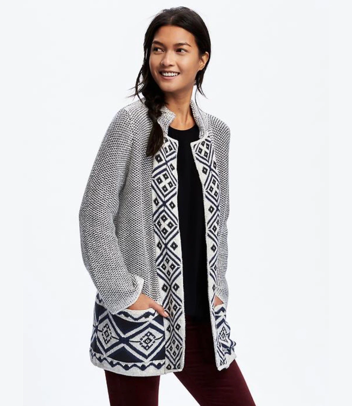Jacquard Open-Front Cardi-Coat for Women