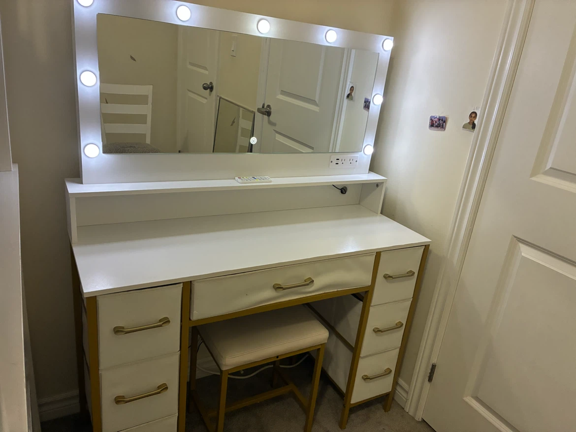 Vanity Desk with Light-Up Mirror and Stool - photo 2