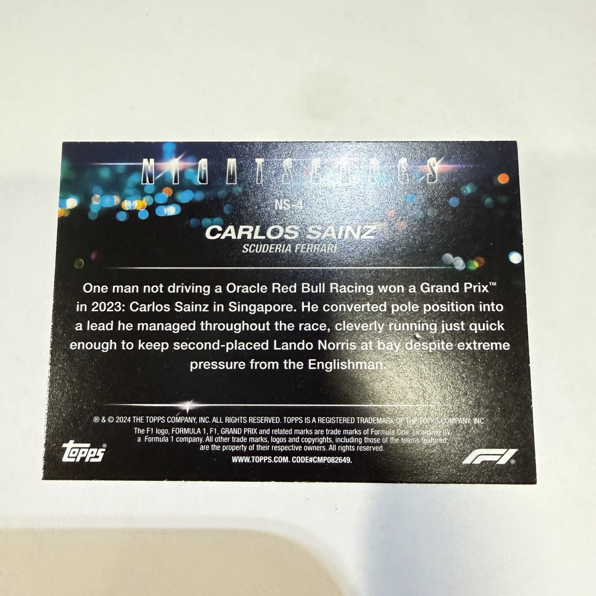 Topps F1 Night Scapes Carlos Sainz Card - photo 2