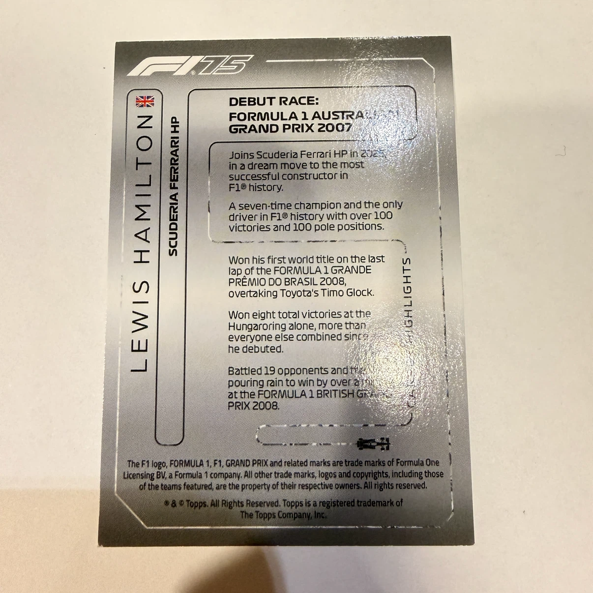 Topps F1 Lewis Hamilton Diamond Pull Trading Card - photo 2