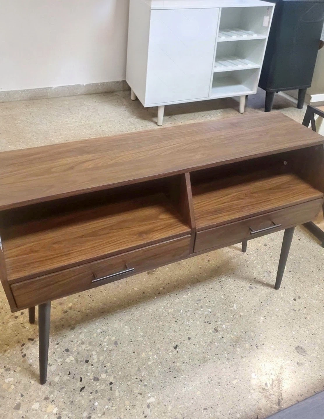 New Mid-Century Modern 2-Drawer Entry Table Dark Walnut