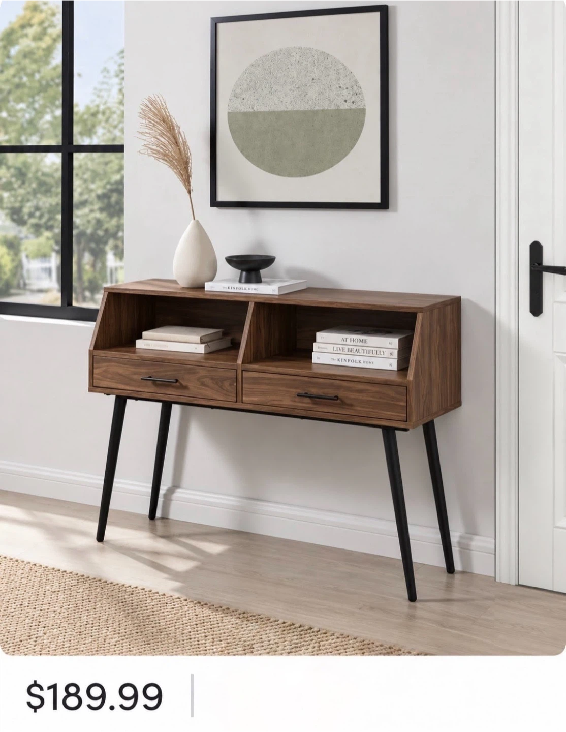 New Mid-Century Modern 2-Drawer Entry Table Dark Walnut - photo 4