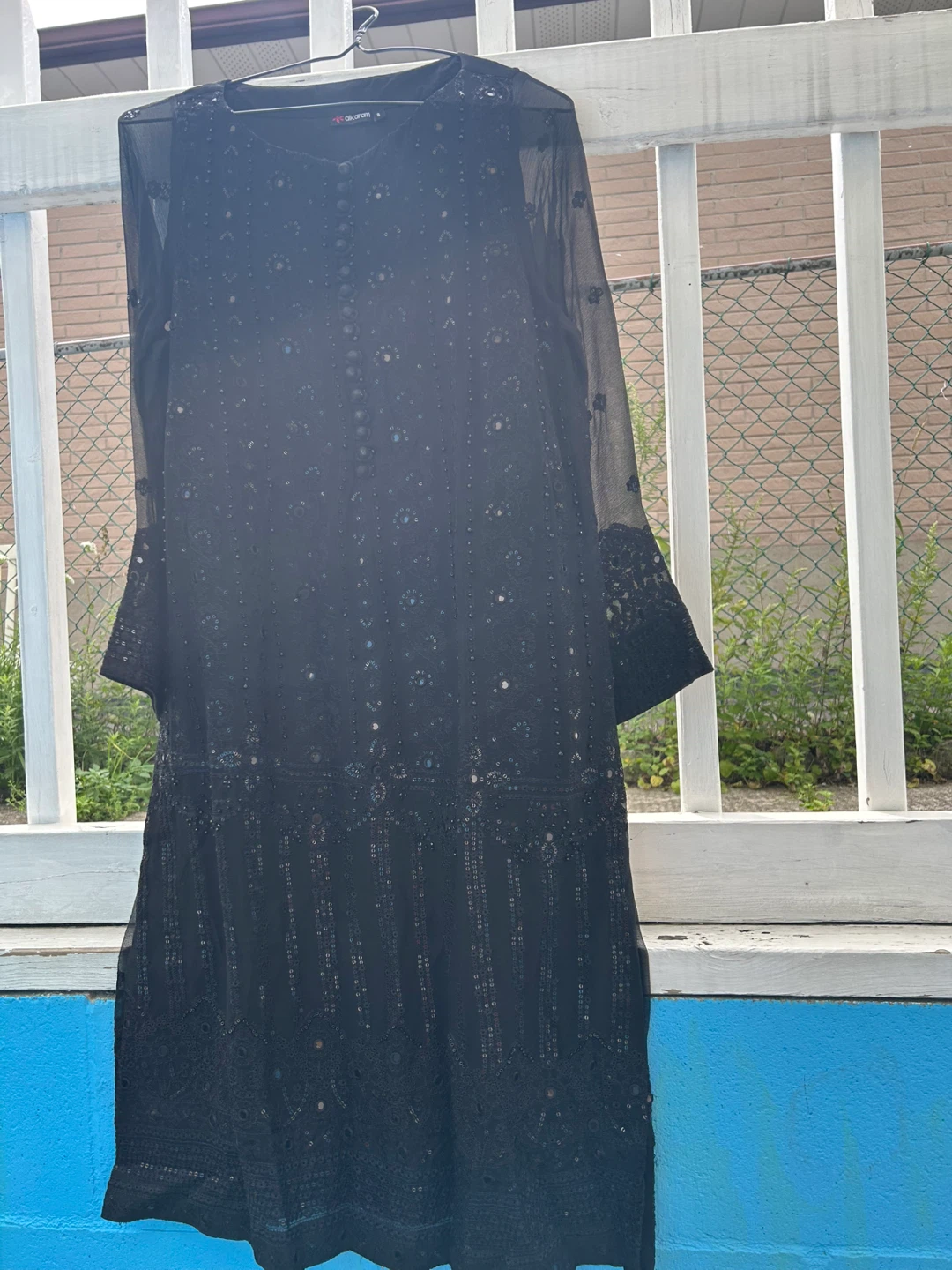 Black Embroidered Kurti with Dupatta and trouser