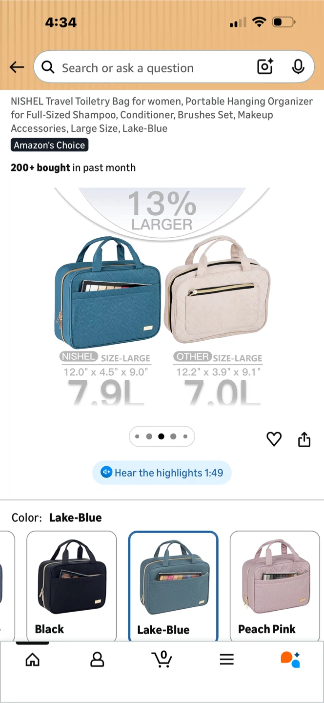 NISHEL Large Travel Toiletry Bag