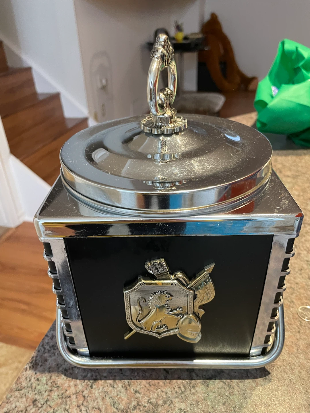 Vintage chrome and black knight ice bucket