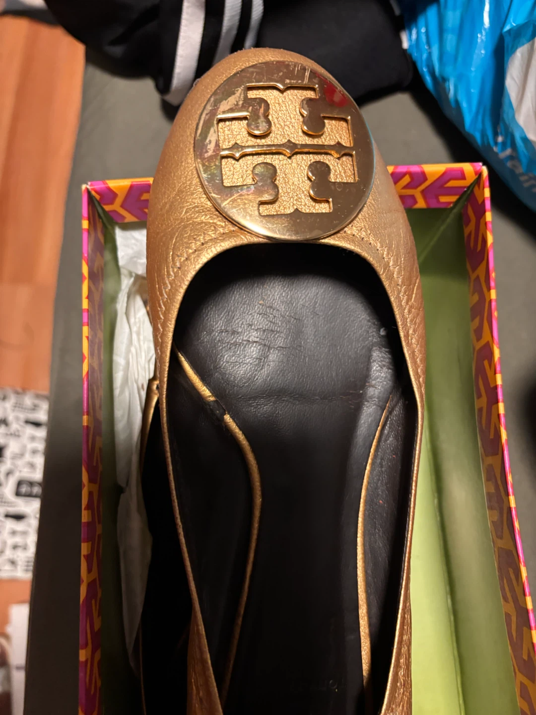 Tory Burch Distressed Leather Reva Ballet Flats Gold - photo 2