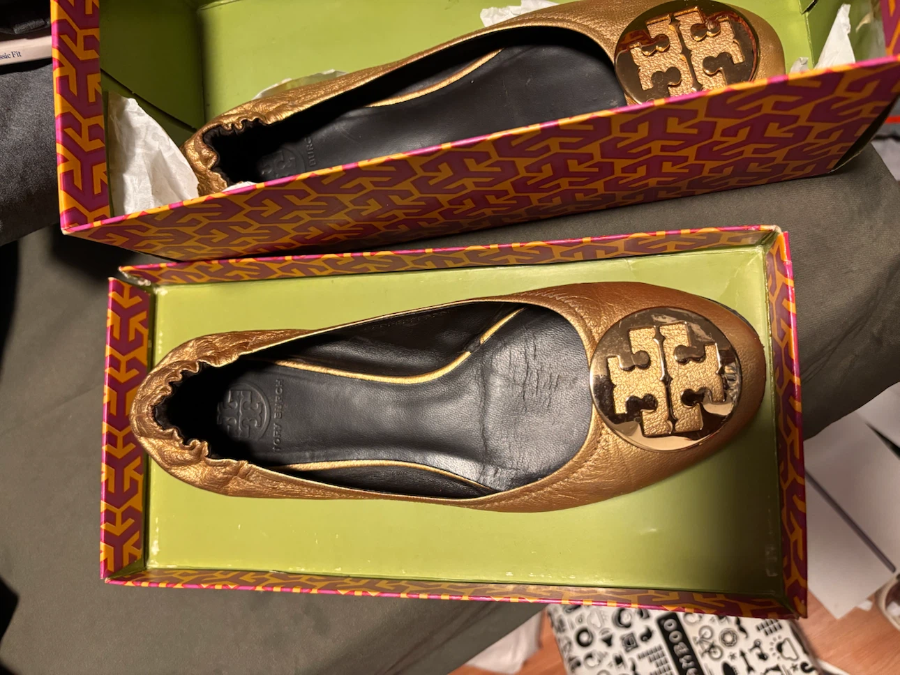 Tory Burch Distressed Leather Reva Ballet Flats Gold - photo 3