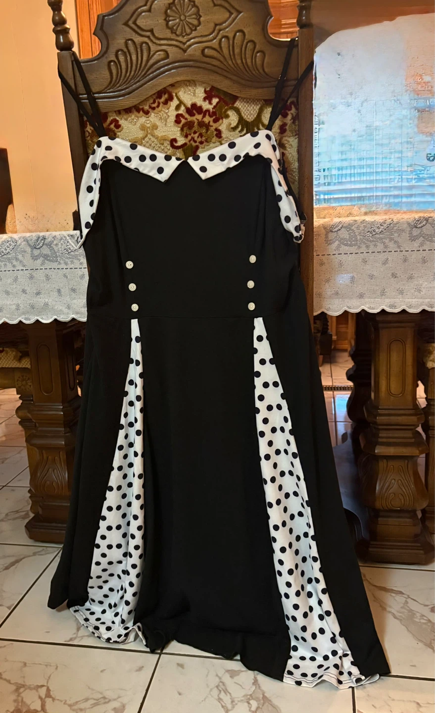 Retro Black & White Polka Dot Dress – 2XL