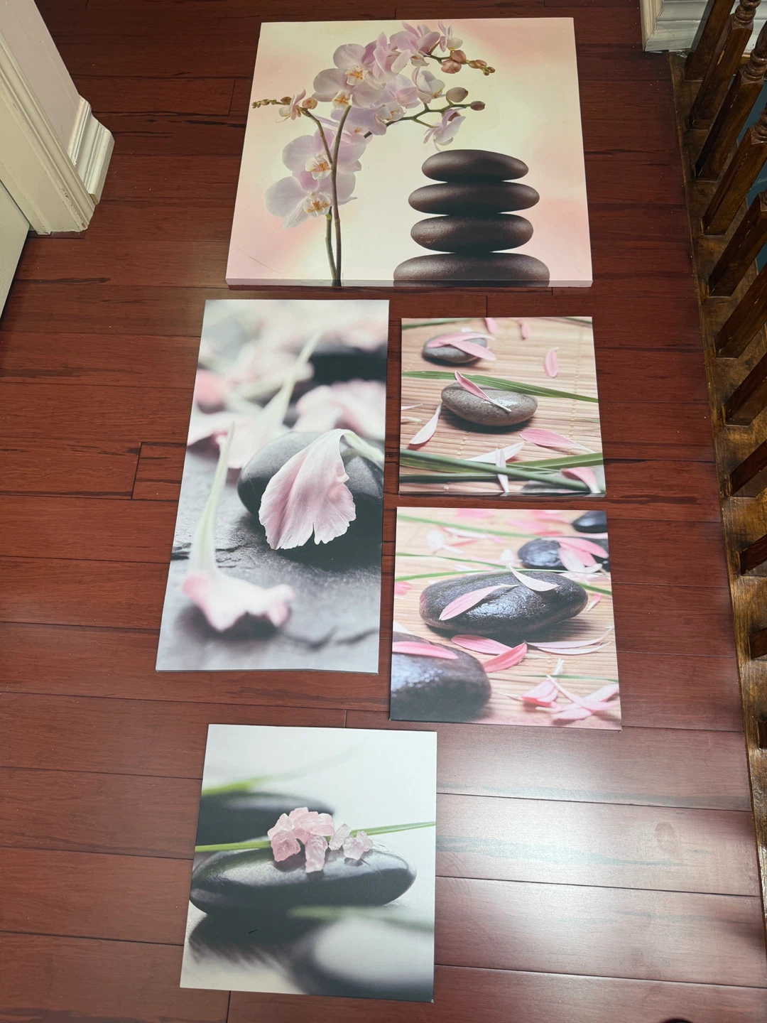 Set of 5 Zen Stone and Orchid Canvas Wall Art