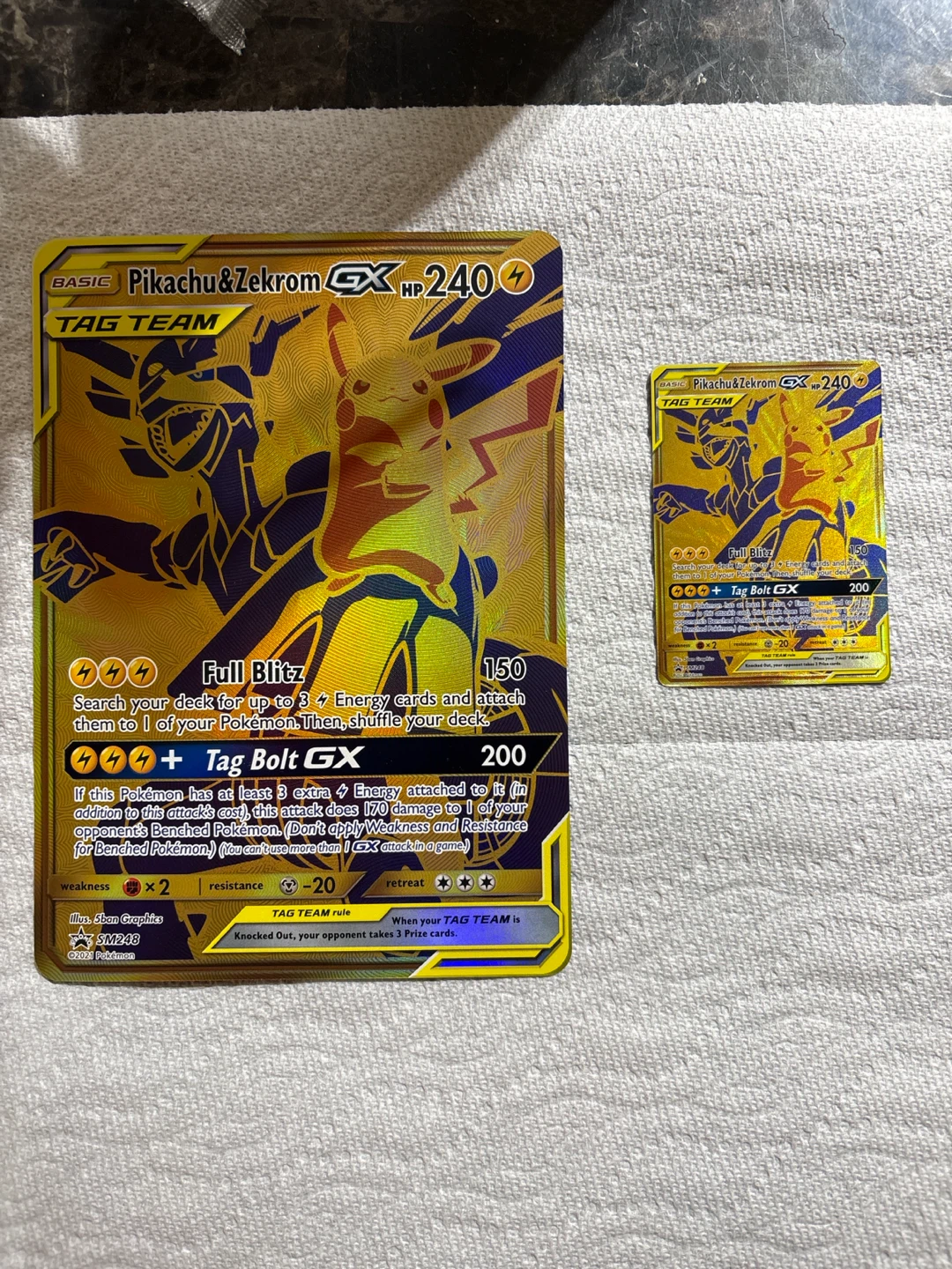 Jumbo and Standard Pikachu & Zekrom-GX Tag Team Cards
