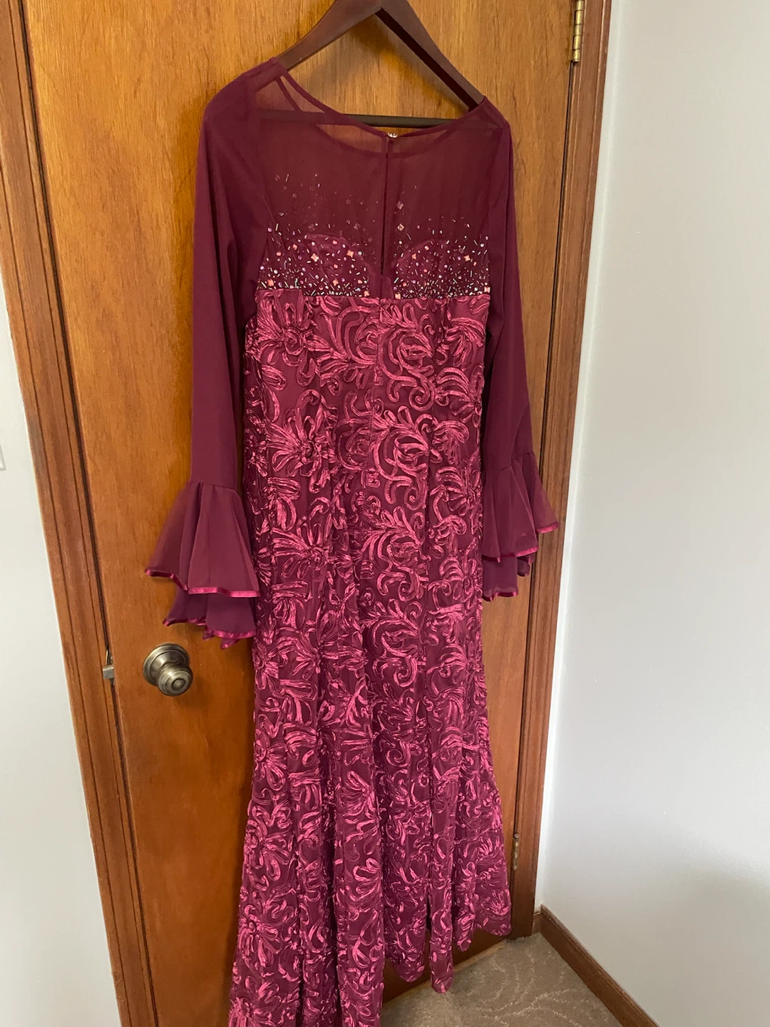 Burgundy Beaded Long Sleeve Evening Gown - photo 3