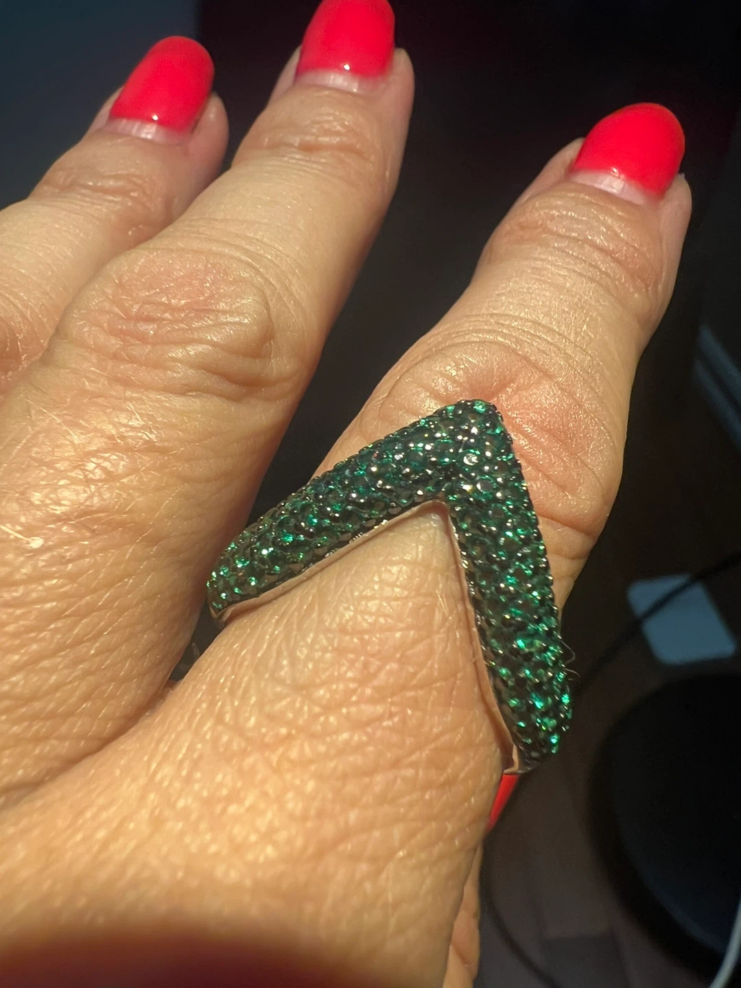 925 Sterling Silver Green crystals V-Shape Ring - photo 2