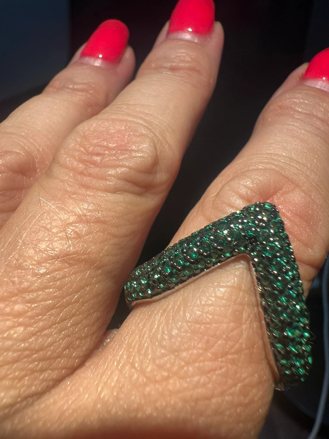 925 Sterling Silver Green crystals V-Shape Ring - photo 3