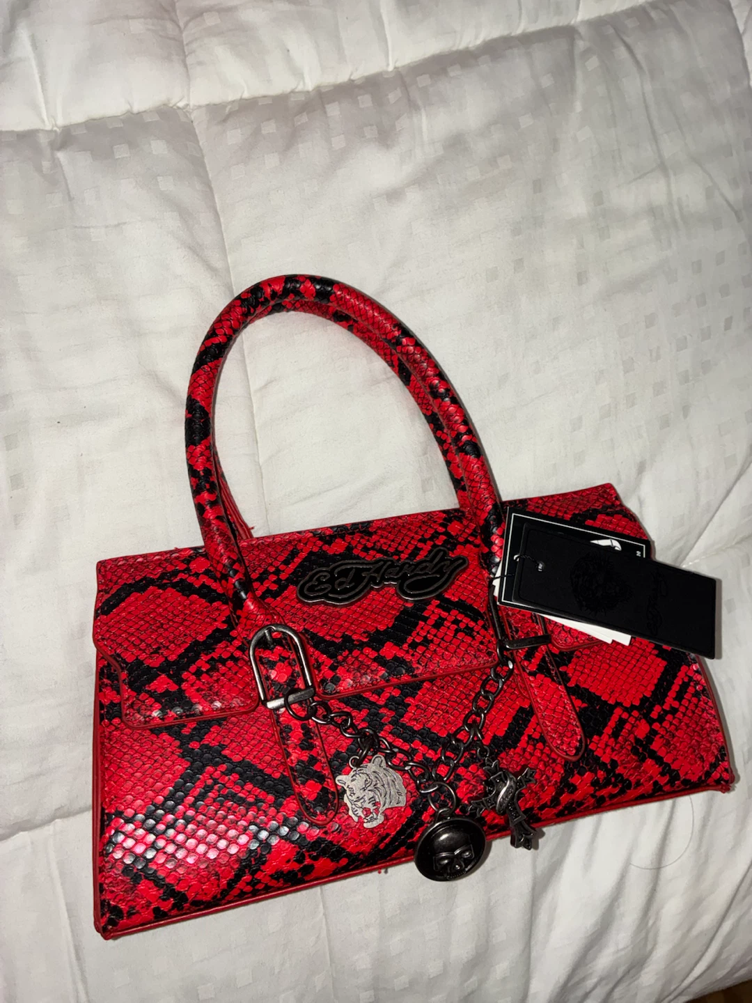 RARE Y2K Ed Hardy Red Snake Print Handbag - photo 2