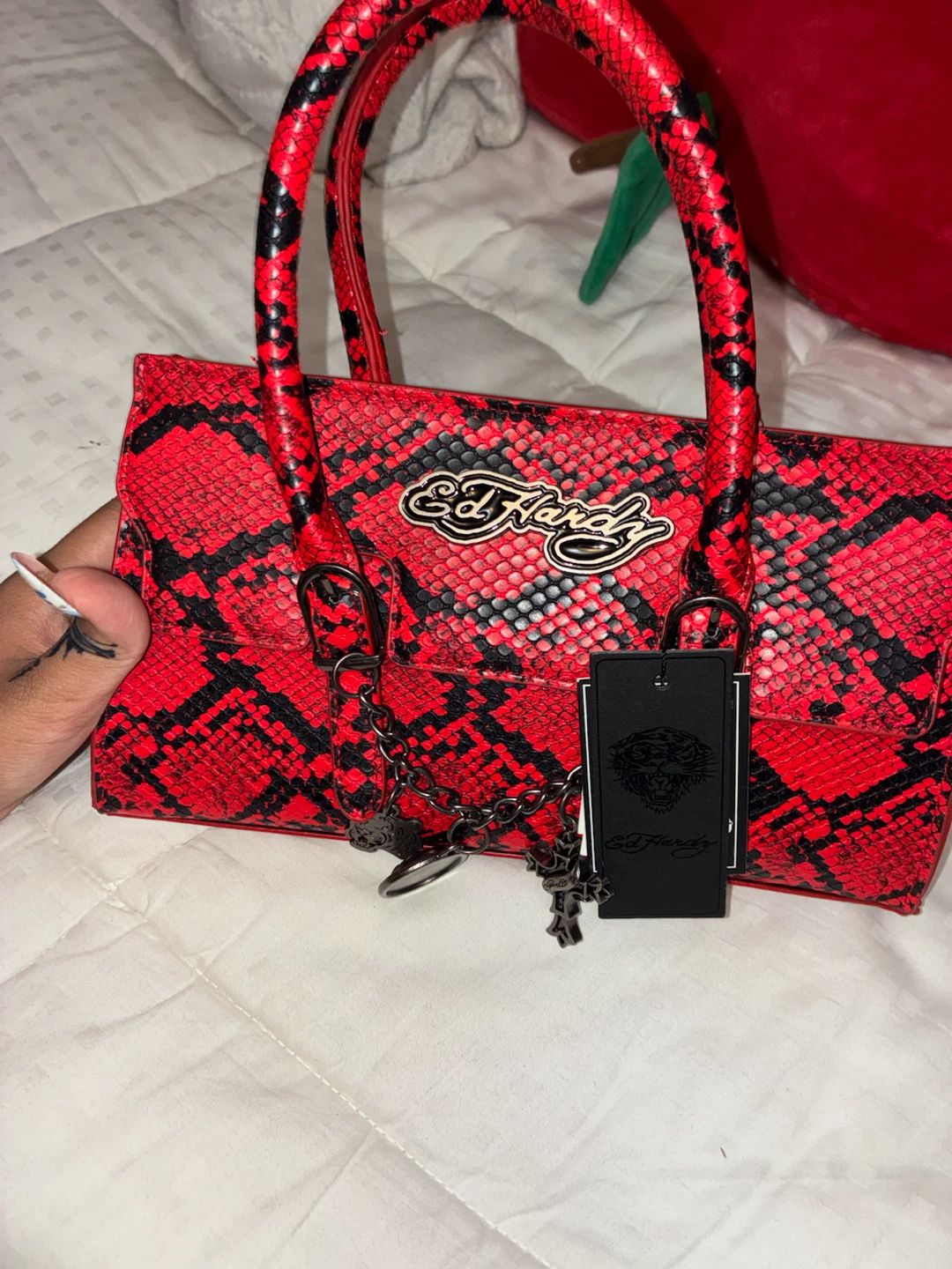 RARE Y2K Ed Hardy Red Snake Print Handbag - photo 3