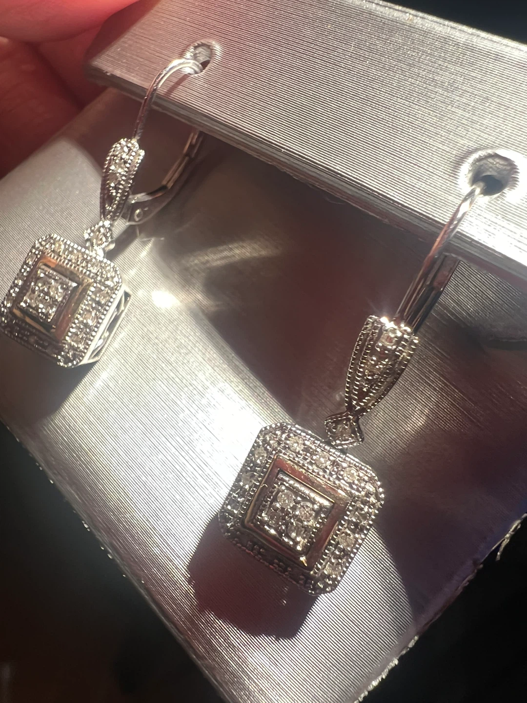 10 k square drop diamond earrings - photo 3