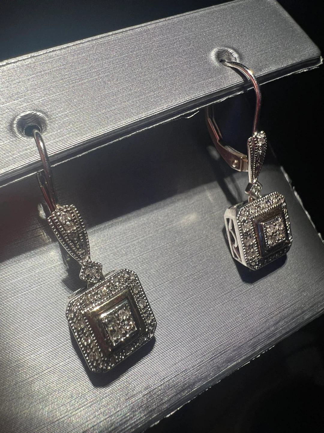 10 k square drop diamond earrings - photo 4