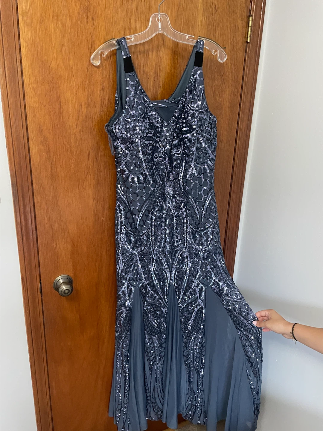 Dark Grey Sequin Evening Gown From LAURA