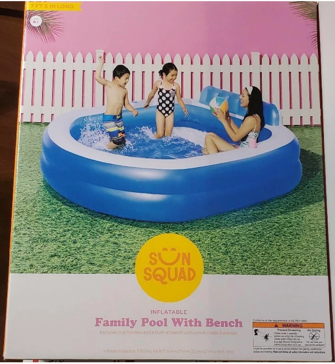 Sun Squad Inflatable Family Pool With Bench