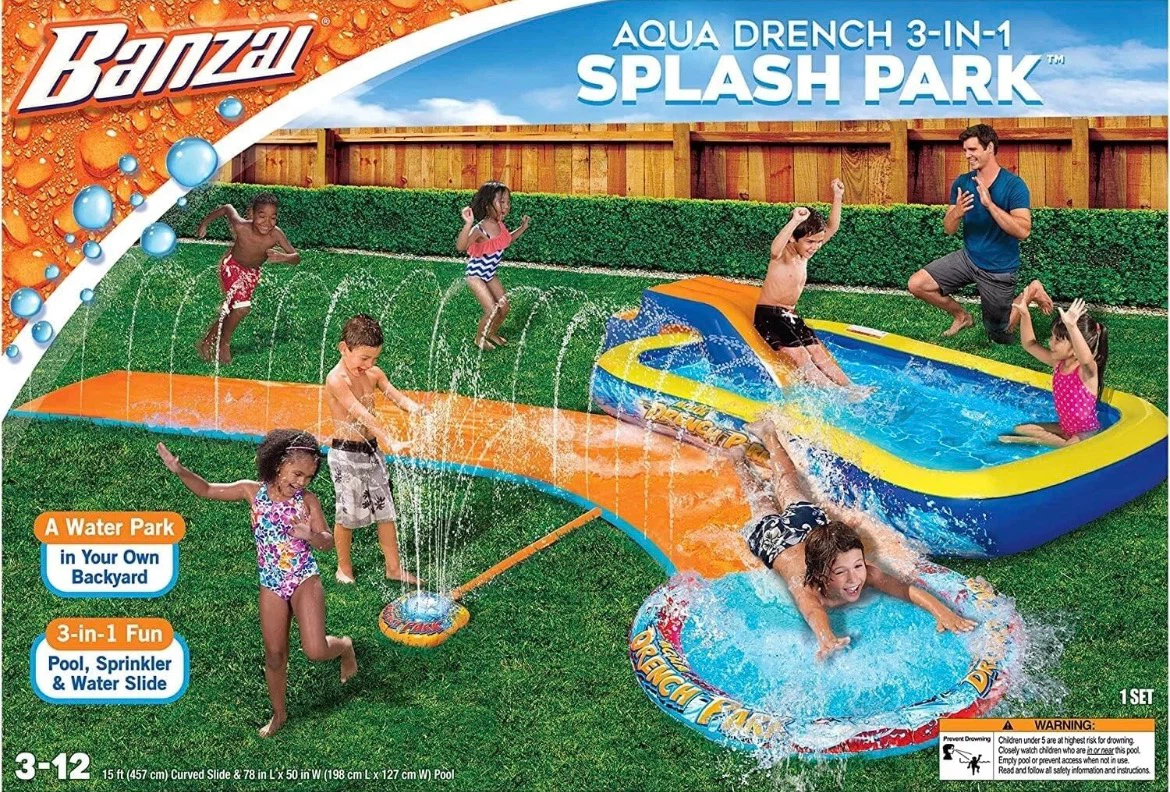 Banzai Aqua Drench Splash Park w/ Pool, Sprinkler & Waterslide