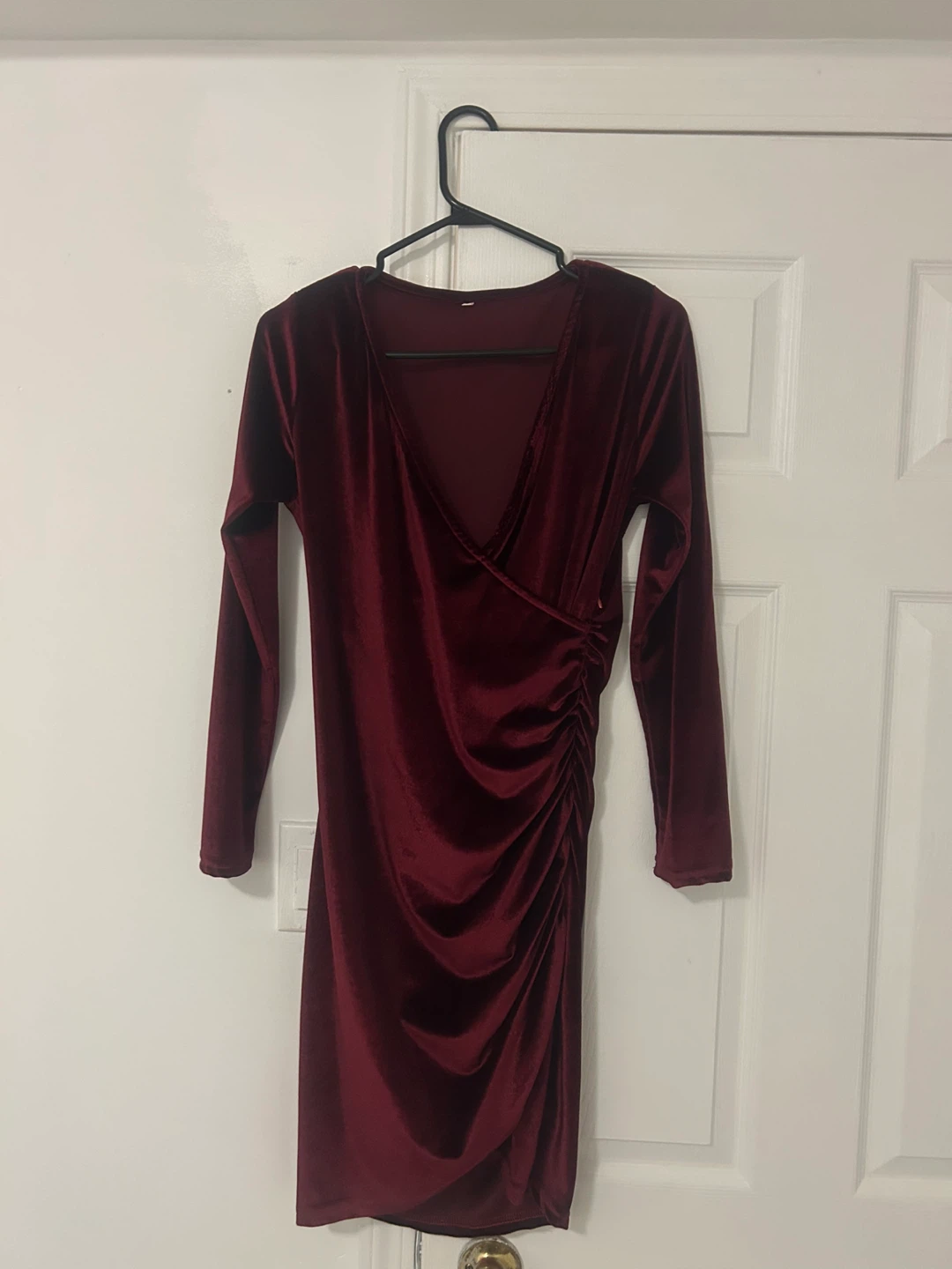 Burgundy Velvet Long Sleeve Dress