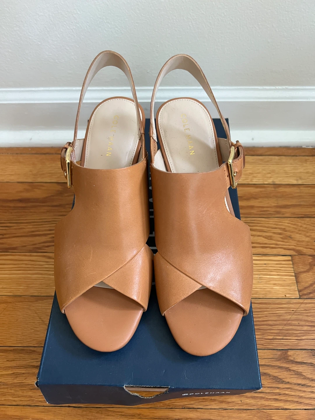 Cole Haan Pecan Leather Wedge Sandals