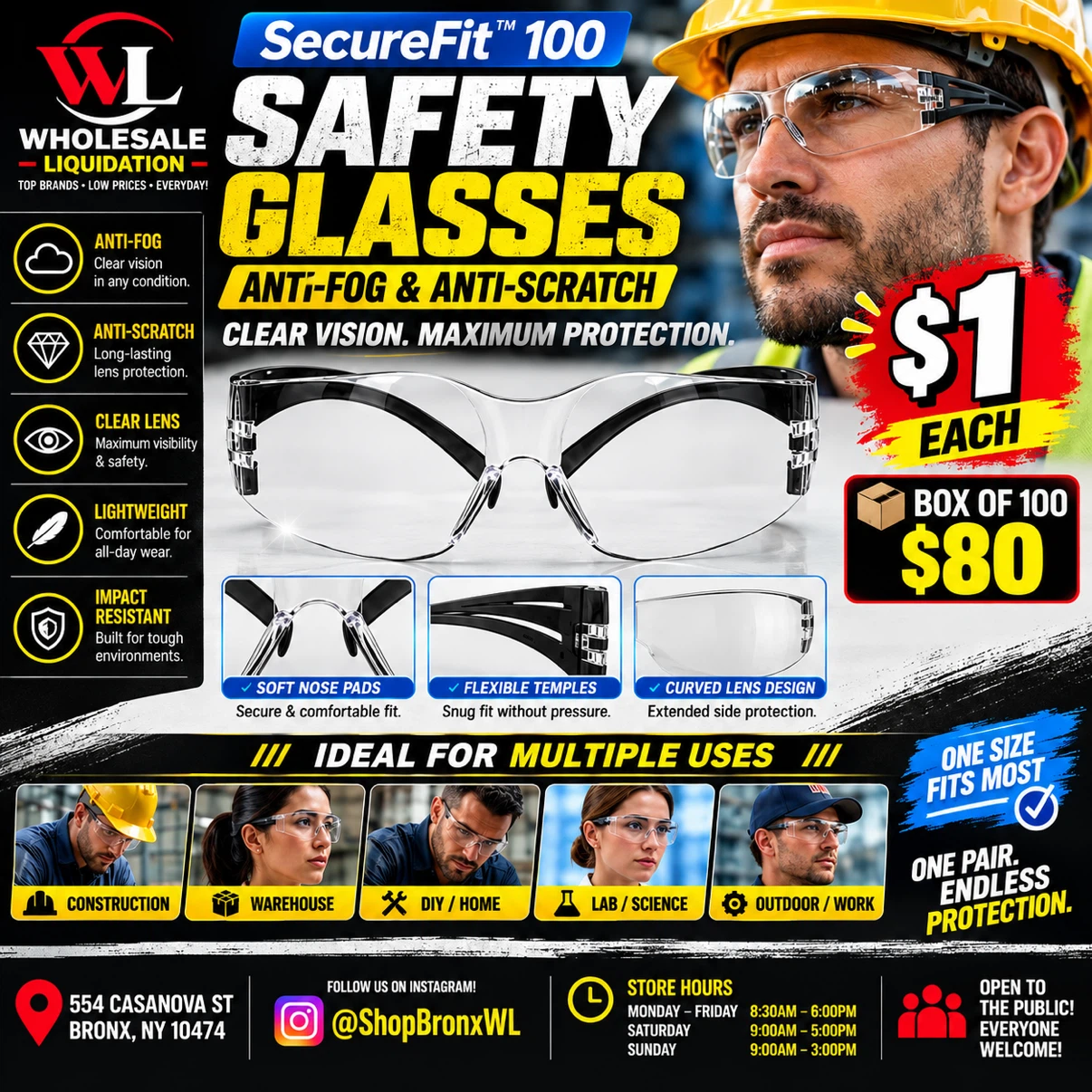 SecureFit 100 Safety Glasses - Anti-Fog & Anti-Scratch