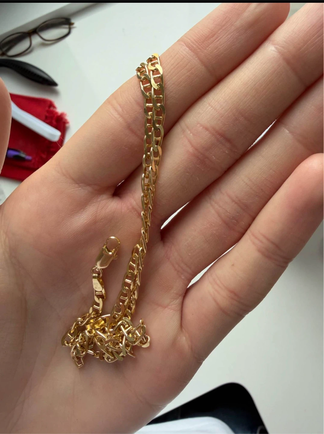 14k solid gold figaro-style link chain - photo 3