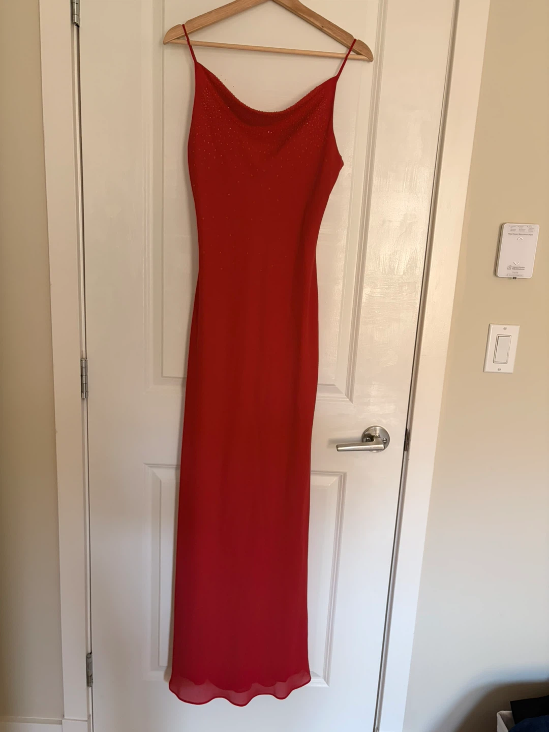Red spaghetti strap maxi dress
