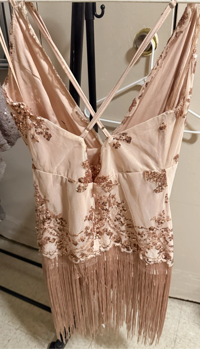 Rose Gold Sequin Fringed Dress