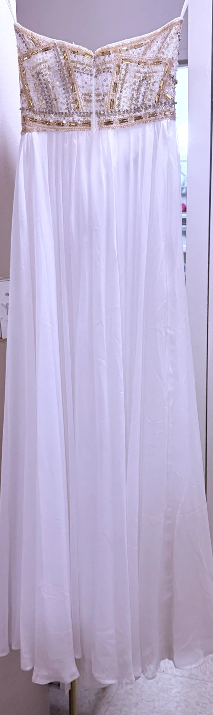 White Strapless Evening Gown with Gold Beading - photo 3