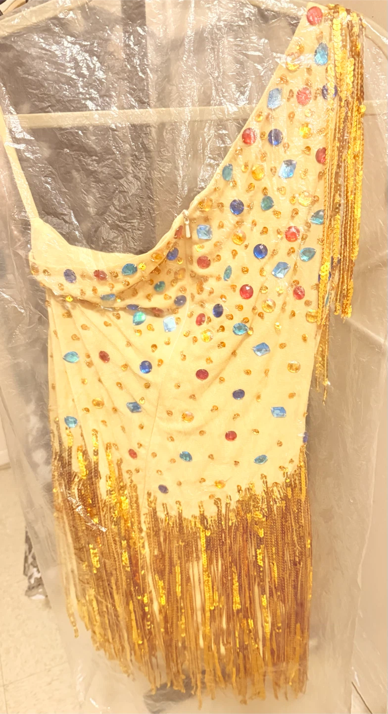 One-Shoulder Beaded Fringe Dress