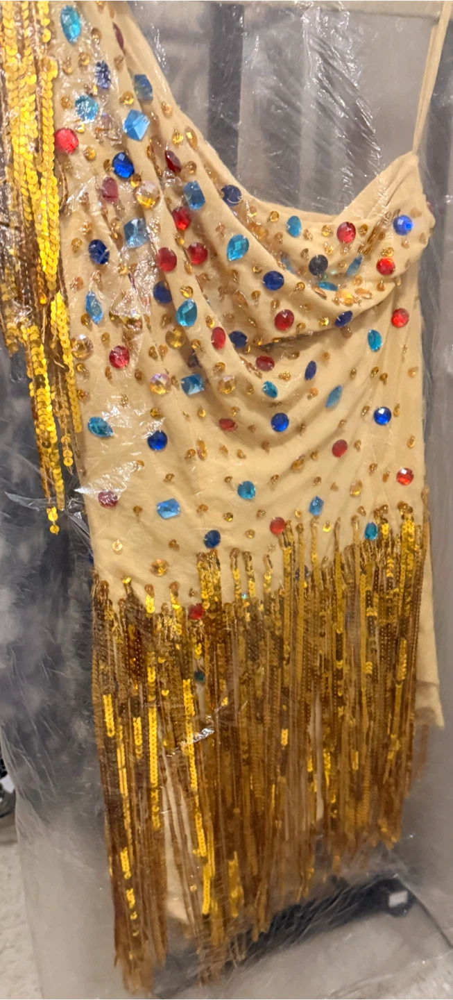 One-Shoulder Beaded Fringe Dress - photo 2