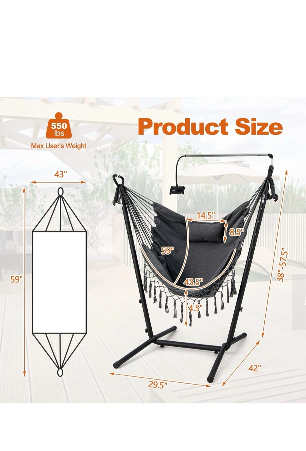 Relaxacare Ergonomic U-Shaped Hammock Chair - photo 4