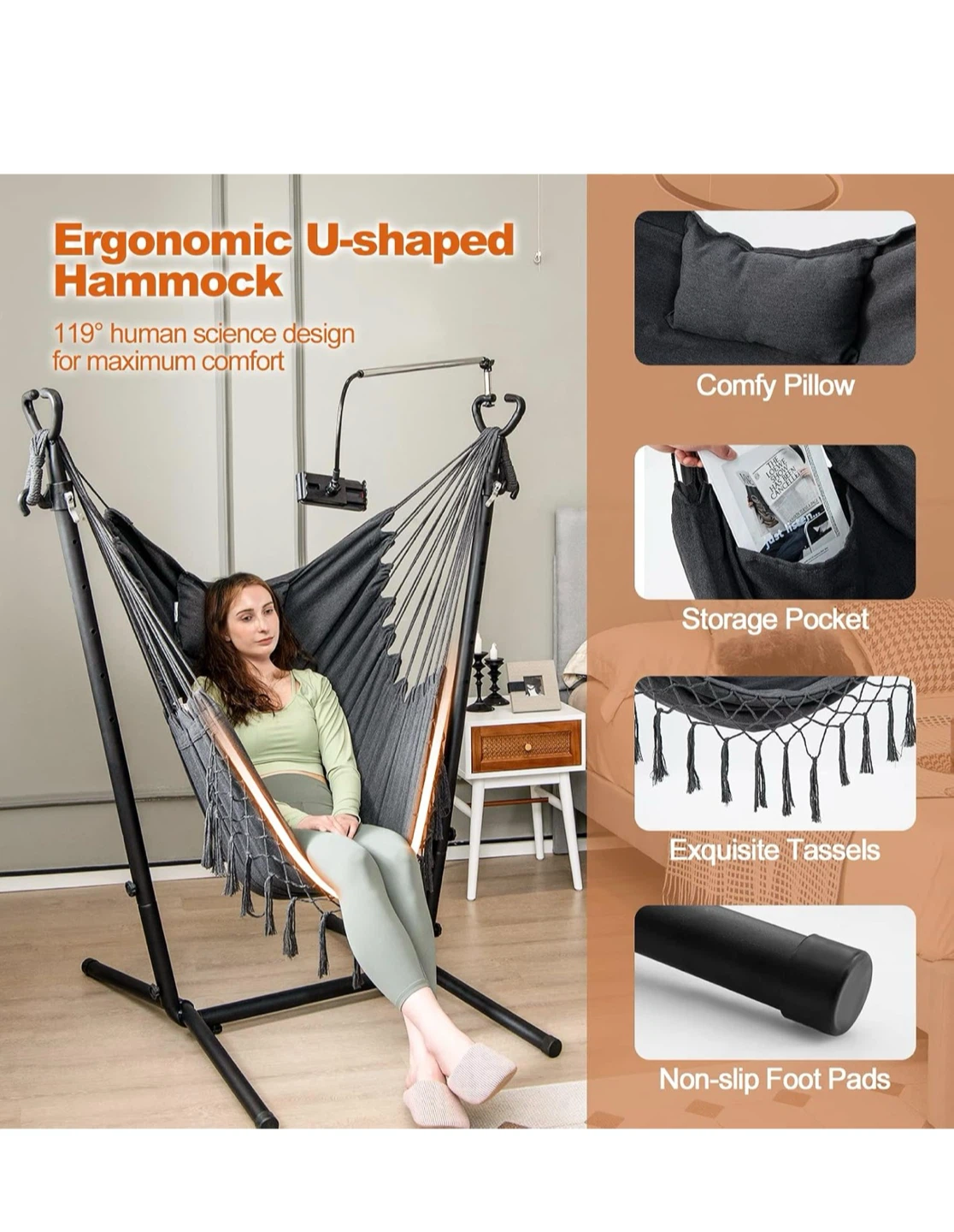 Relaxacare Ergonomic U-Shaped Hammock Chair - photo 5