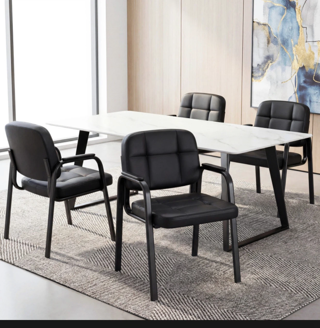 4 Set of Black Upholstered Office Guest Chairs