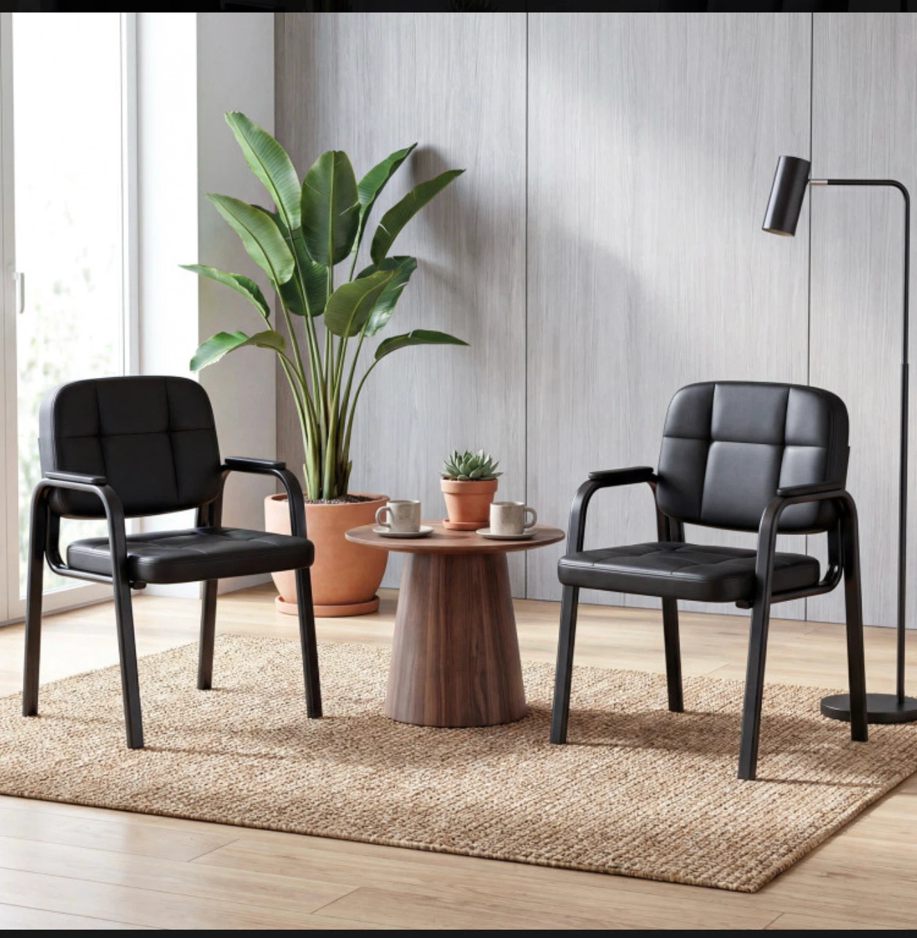 4 Set of Black Upholstered Office Guest Chairs - photo 4