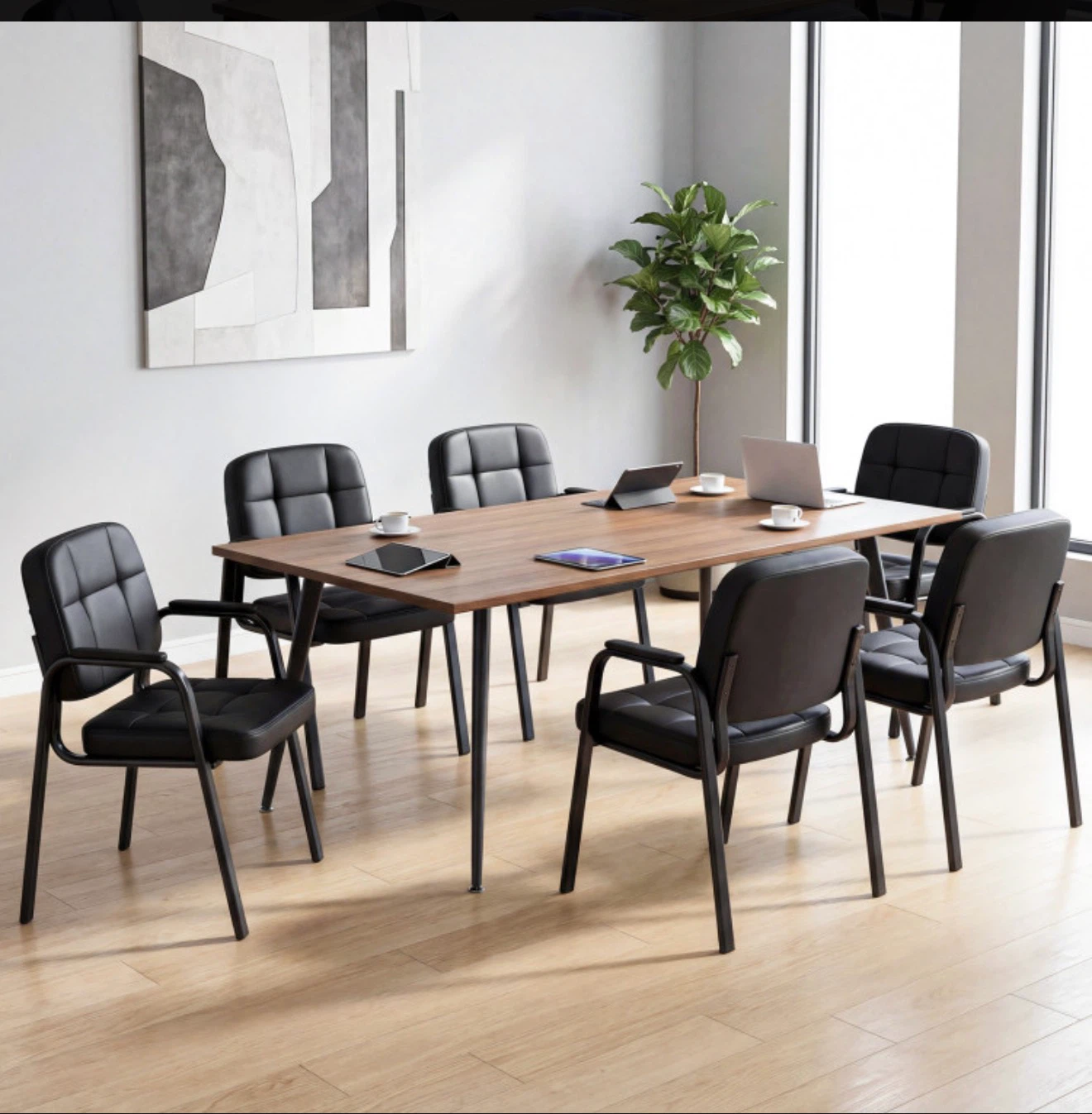 4 Set of Black Upholstered Office Guest Chairs - photo 5