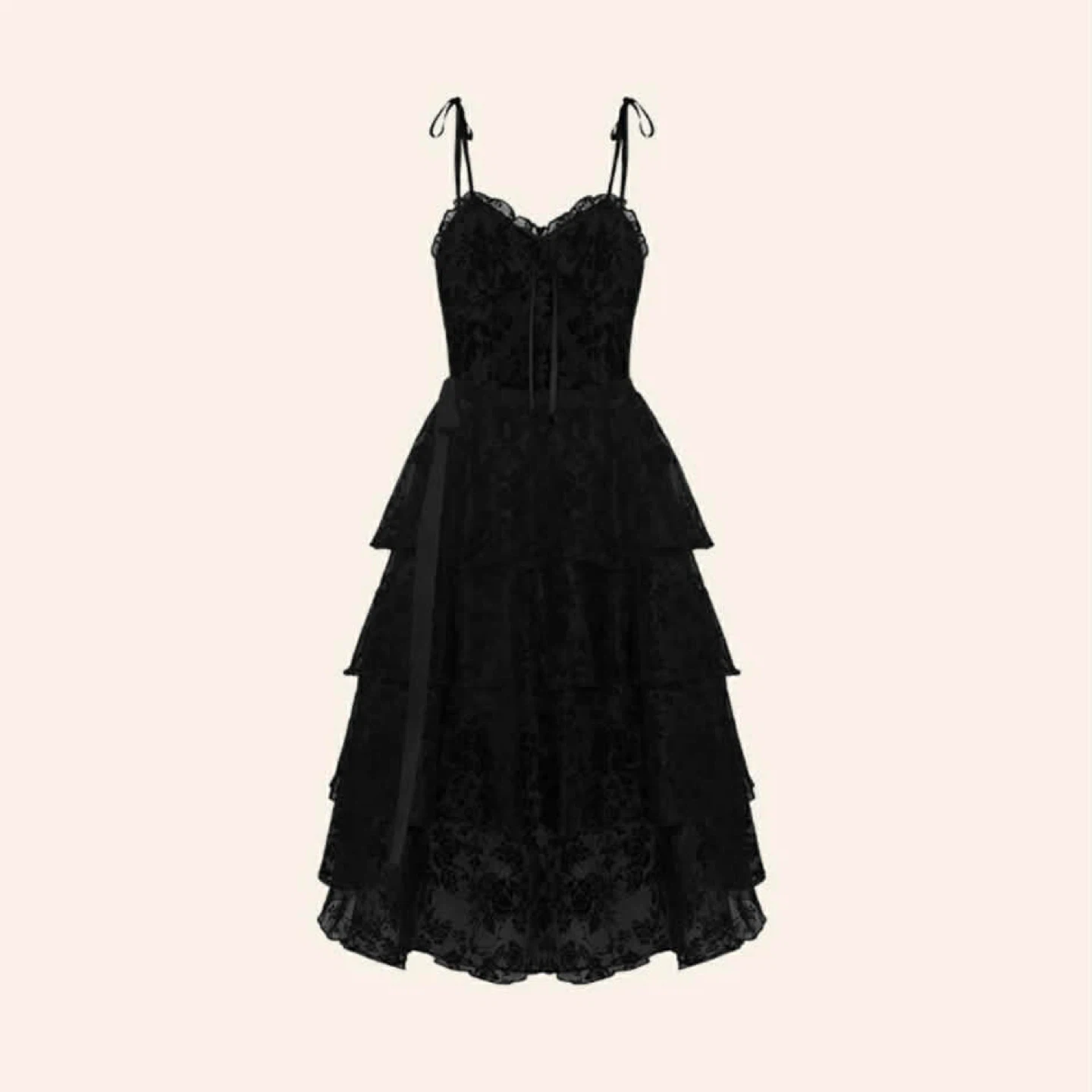 Black Lace Tiered Midi Dress NWT