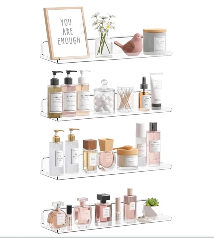 4-Pack Clear Acrylic Floating Wall Shelves