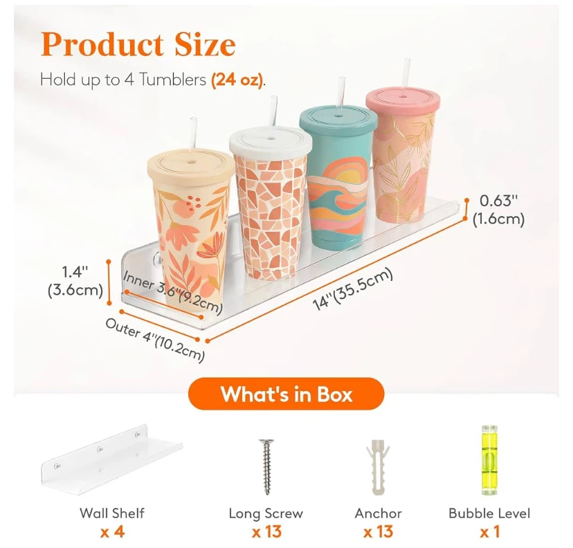 4-Pack Clear Acrylic Floating Wall Shelves - photo 2