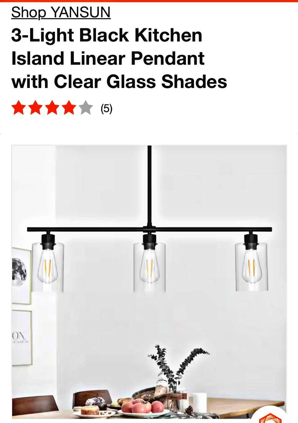 3-Light Black Metal Chandelier with Clear Glass Shades