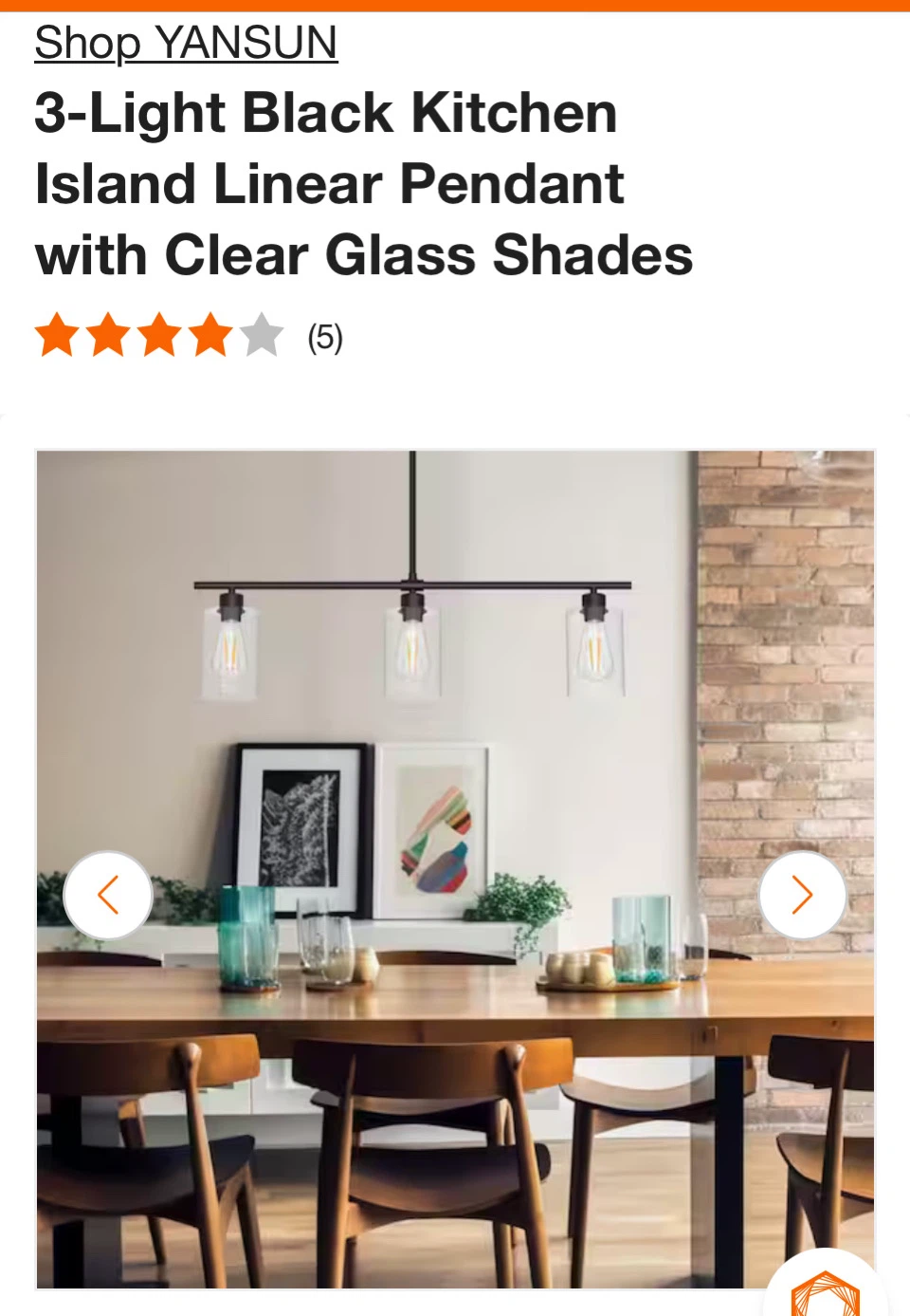3-Light Black Metal Chandelier with Clear Glass Shades - photo 2